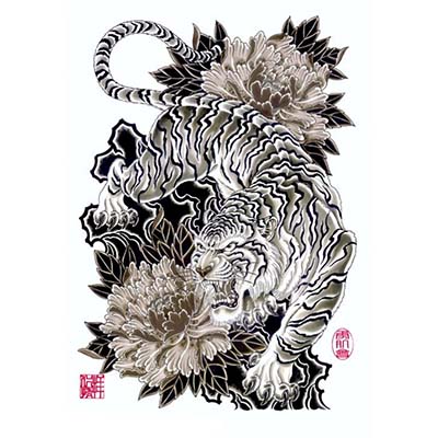 Japanese Style Tiger On Ribs Design Water Transfer Temporary Tattoo(fake Tattoo) Stickers NO.11613